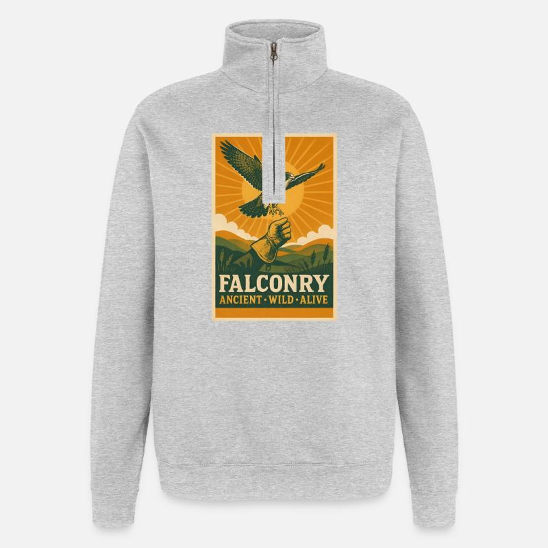 Falknerei: alt, wild, lebendig | Greifvogel - Quarter-Zip-Sweatshirt - Grau meliert