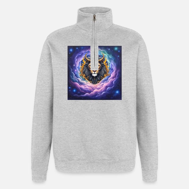 Himmlischer Löwe mit goldener Krone - Quarter-Zip-Sweatshirt - Grau meliert