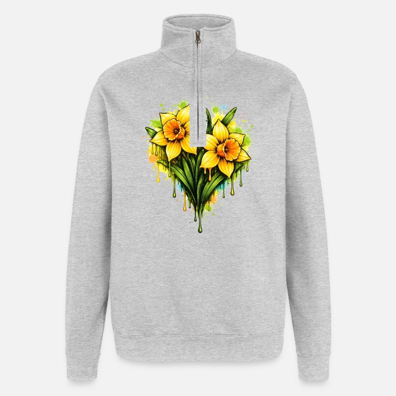 Jonquilles dans le style graffiti - Sweat à zip 1/4 - gris chiné