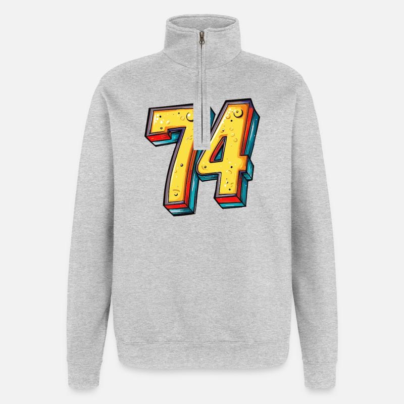 74 Zahl Bunt - Quarter-Zip-Sweatshirt - Grau meliert