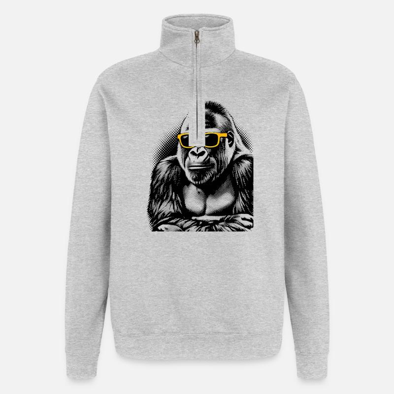 Gorilla Halftone – Neon Gelbe Sonnenbrille - Quarter-Zip-Sweatshirt - Grau meliert