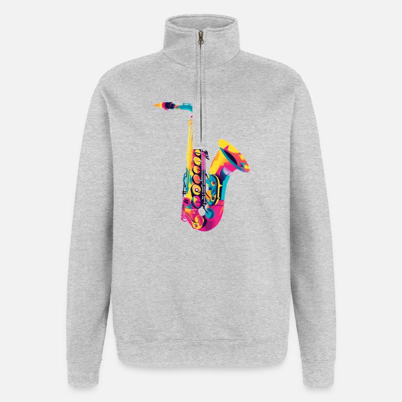 Leuchtendes Saxophon Farbexplosion - Quarter-Zip-Sweatshirt - Grau meliert