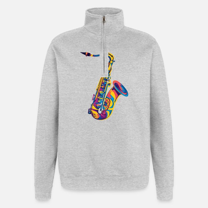 Neon-Saxophon Pop Art - Quarter-Zip-Sweatshirt - Grau meliert