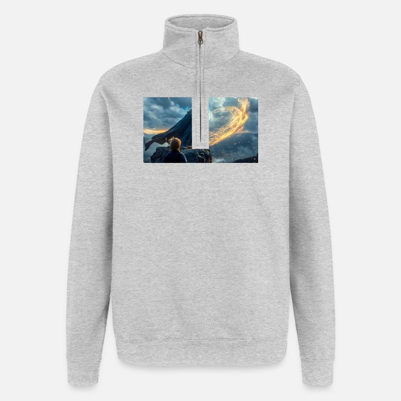 Merlin et Arthur dirigent les chevaliers - Sweat à zip 1/4 - gris chiné