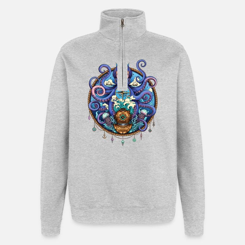 Nautical Squid Compass - Quarter-Zip Sweatshirt - heather grey