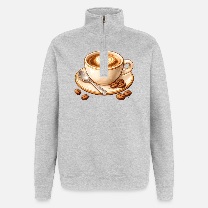 Illustration au café avec cœur - Sweat à zip 1/4 - gris chiné