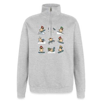 Snowboard Pug Funny Winter Dog Fun - Quarter-Zip Sweatshirt - heather grey - Front - AI Model Female 172 light (172cm) & AI Model Male 178 dark (178cm)