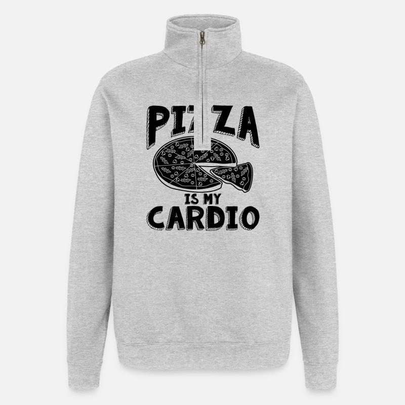 La pizza, c’est du cardio - Sweat à zip 1/4 - gris chiné