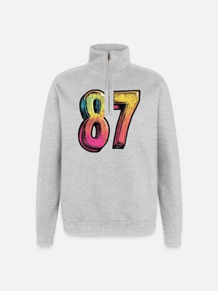 87 Zahl Bunt - Quarter-Zip-Sweatshirt - Grau meliert