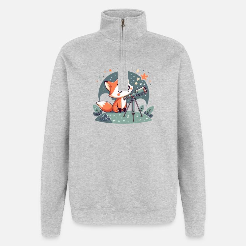 Fuchs am Teleskop unter Sternen - Quarter-Zip-Sweatshirt - Grau meliert