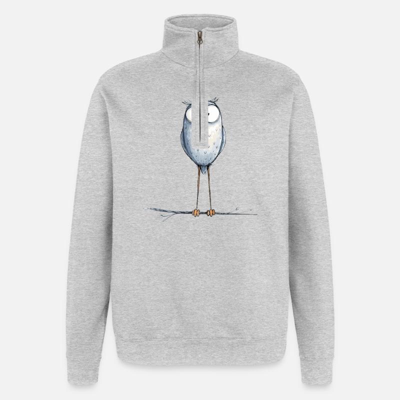 niedliche Eule - Quarter-Zip-Sweatshirt - Grau meliert