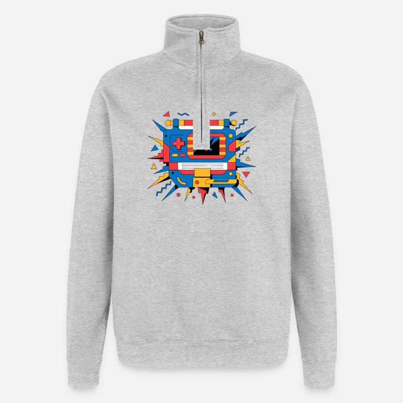 Retro neon console - Quarter-Zip Sweatshirt - heather grey