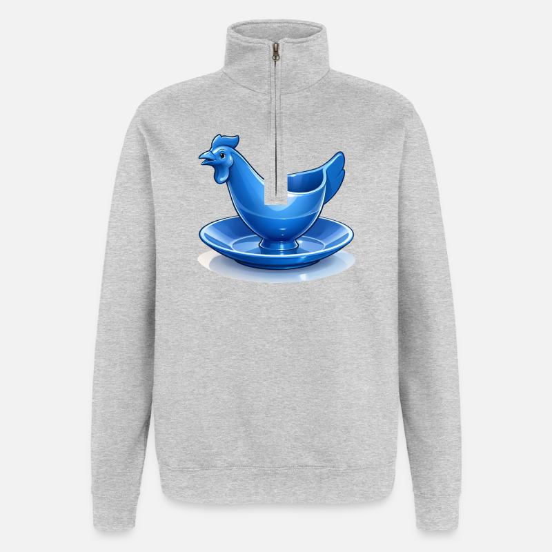 Blauer DDR Eierbecher Huhn Fanart, Ostalgie - Quarter-Zip-Sweatshirt - Grau meliert