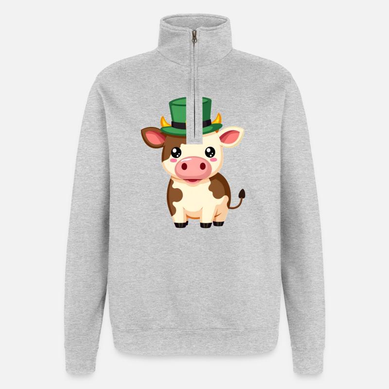 Vache à la Saint-Patrick - Sweat à zip 1/4 - gris chiné