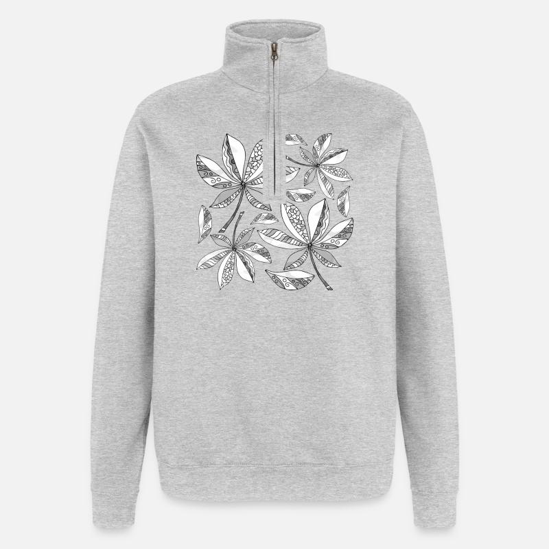 feuilles - Sweat à zip 1/4 - gris chiné