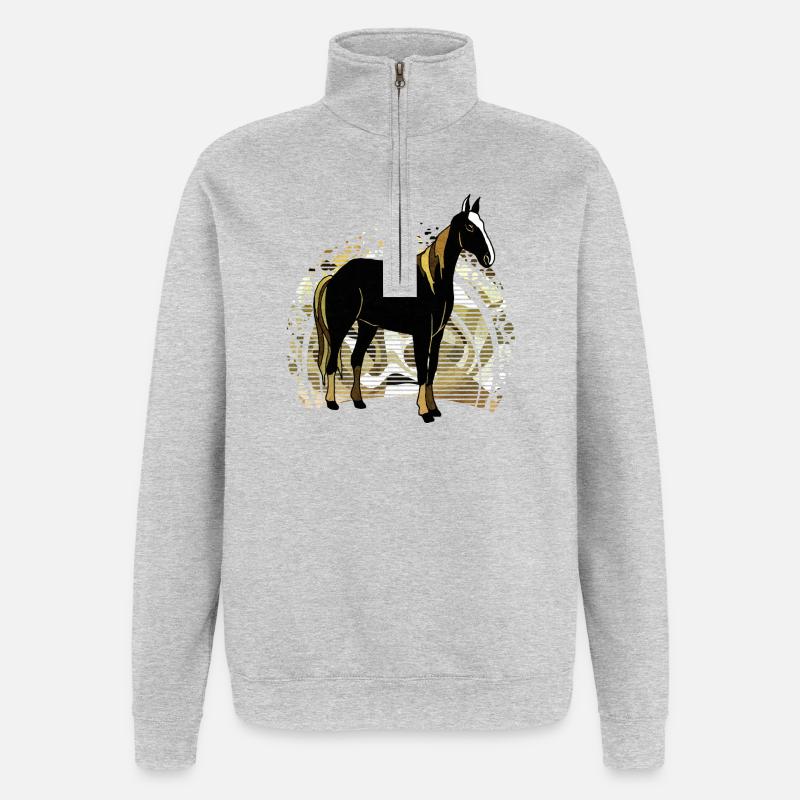 Pferd - Quarter-Zip-Sweatshirt - Grau meliert