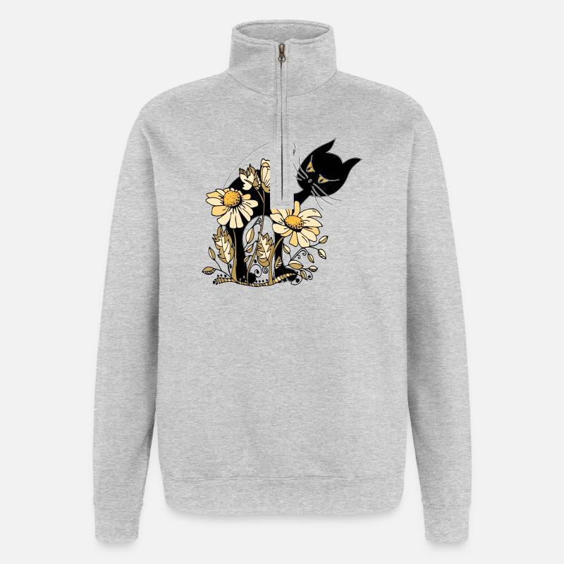 chat - Sweat à zip 1/4 - gris chiné