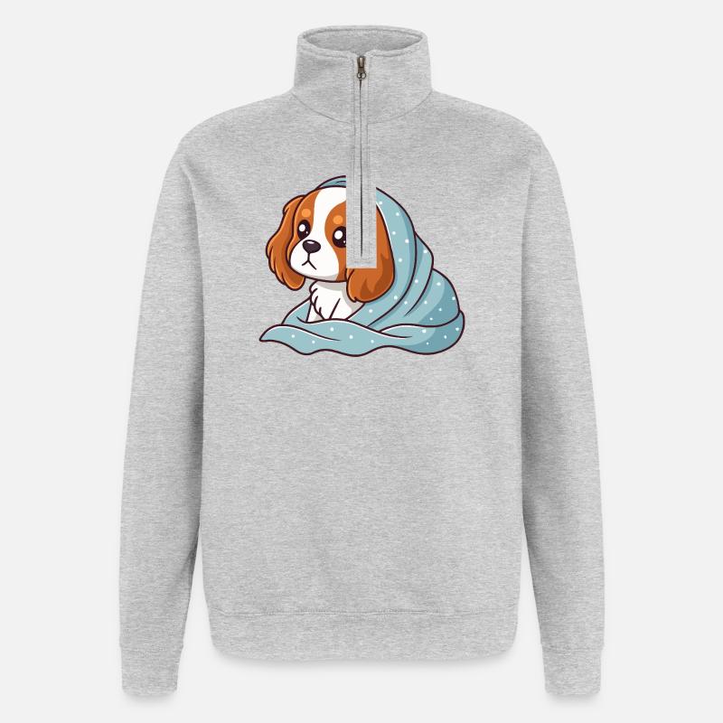 Beagle emmitouflé bleu - Sweat à zip 1/4 - gris chiné