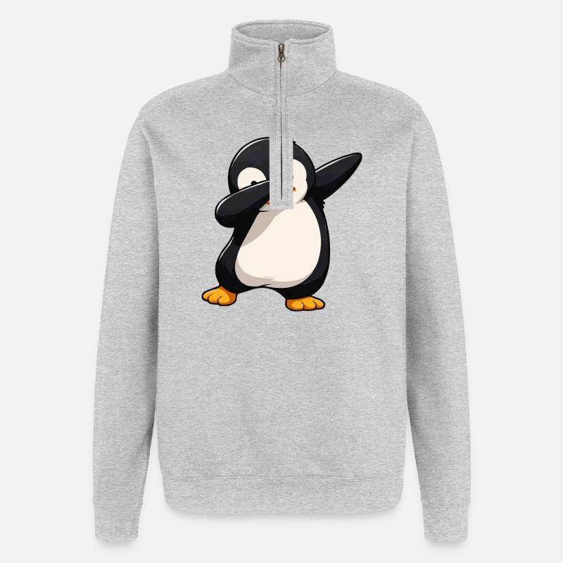 Dab Penguin Comic - Sweat à zip 1/4 - gris chiné