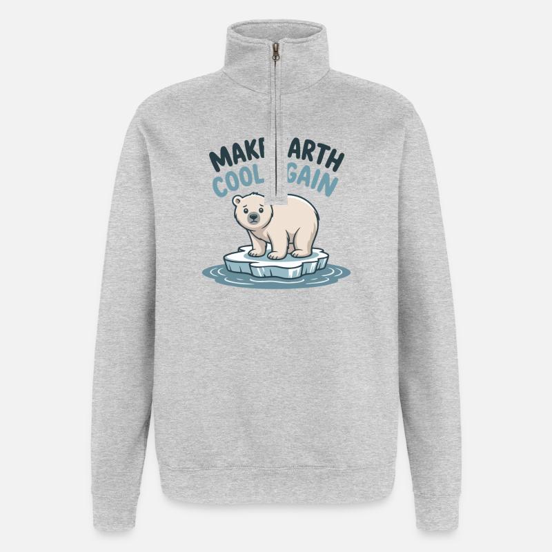 Eisbär: Erde wieder kühl machen - Quarter-Zip-Sweatshirt - Grau meliert