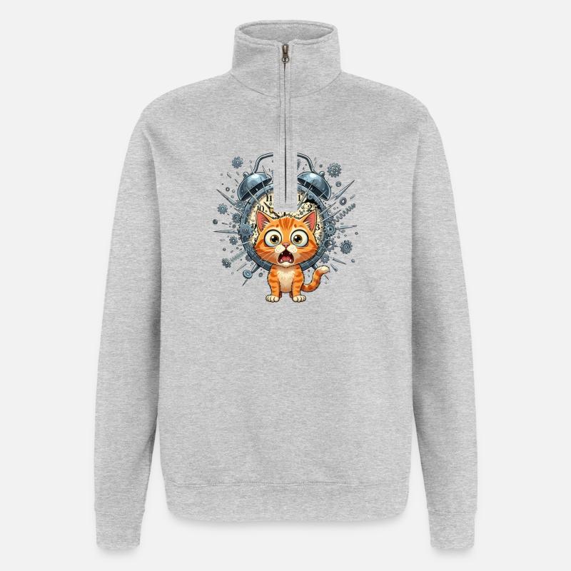 Chat steampunk devant Clockwork - Sweat à zip 1/4 - gris chiné