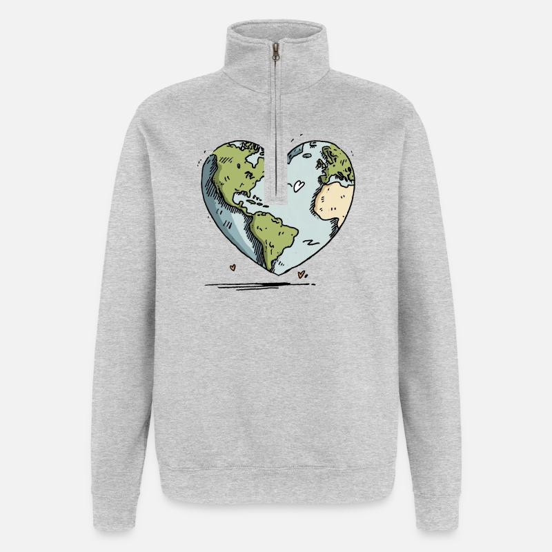 Herz der Erde Globus - Quarter-Zip-Sweatshirt - Grau meliert