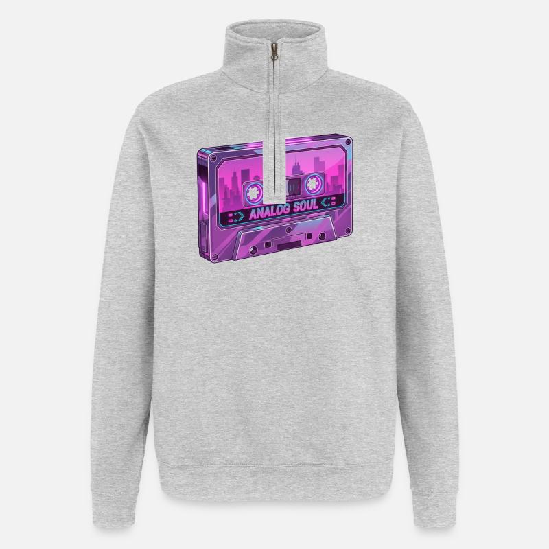 Retro Analog Soul Chrome Kassette Synthwave - Quarter-Zip-Sweatshirt - Grau meliert