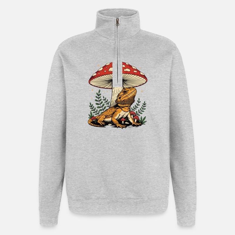 Amant du Pogona Dragon Barbu - Sweat à zip 1/4 - gris chiné