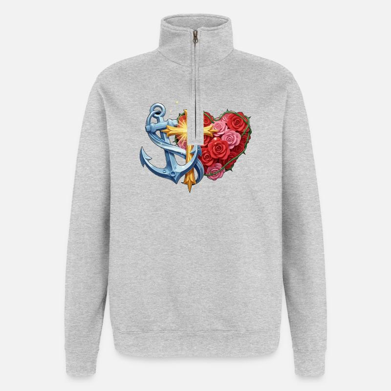 Hoffnung, Glaube und Liebe - Quarter-Zip-Sweatshirt - Grau meliert