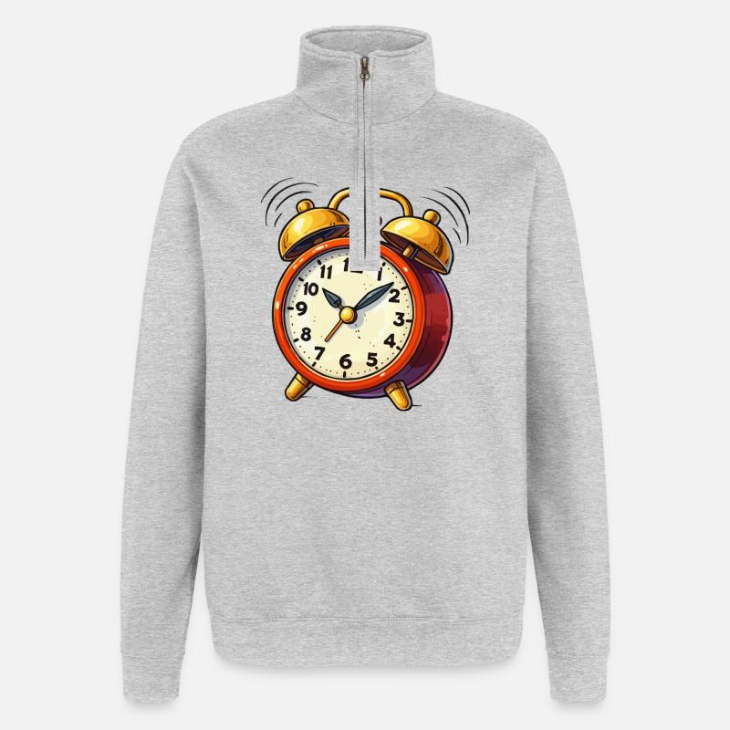 Wecker Comic Uhr - Quarter-Zip-Sweatshirt - Grau meliert