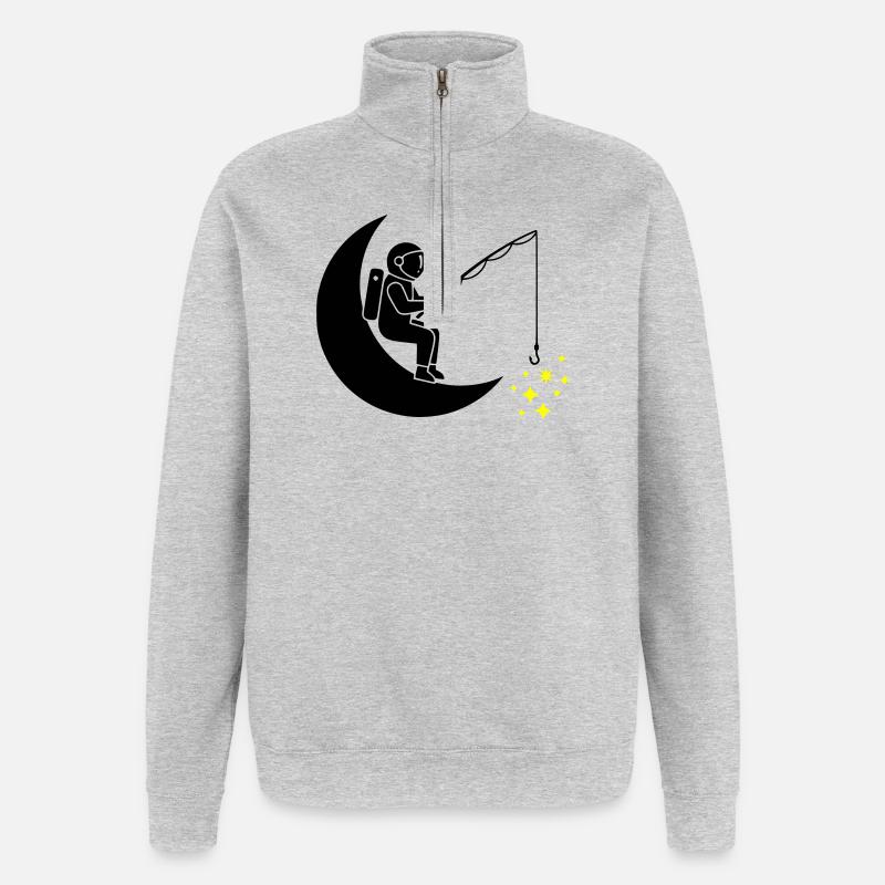 Lune Étoile de pêche pour astronautes - Sweat à zip 1/4 - gris chiné