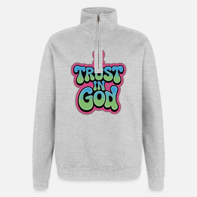 I Trust In God - Glaube Design - Quarter-Zip-Sweatshirt - Grau meliert