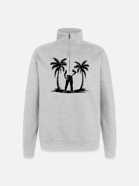 Urlaub Palmen Strand Silhouette - Quarter-Zip-Sweatshirt - Grau meliert