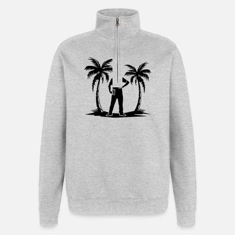 Urlaub Palmen Strand Silhouette - Quarter-Zip-Sweatshirt - Grau meliert