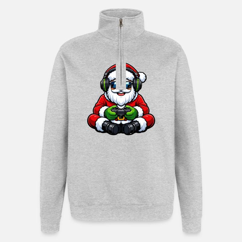 Gamer Weihnachtsmann Spielt Videospiel-Controller - Quarter-Zip-Sweatshirt - Grau meliert