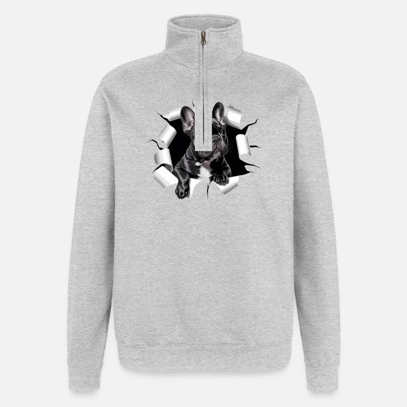Chiot bouledogue français perce la percée - Sweat à zip 1/4 - gris chiné