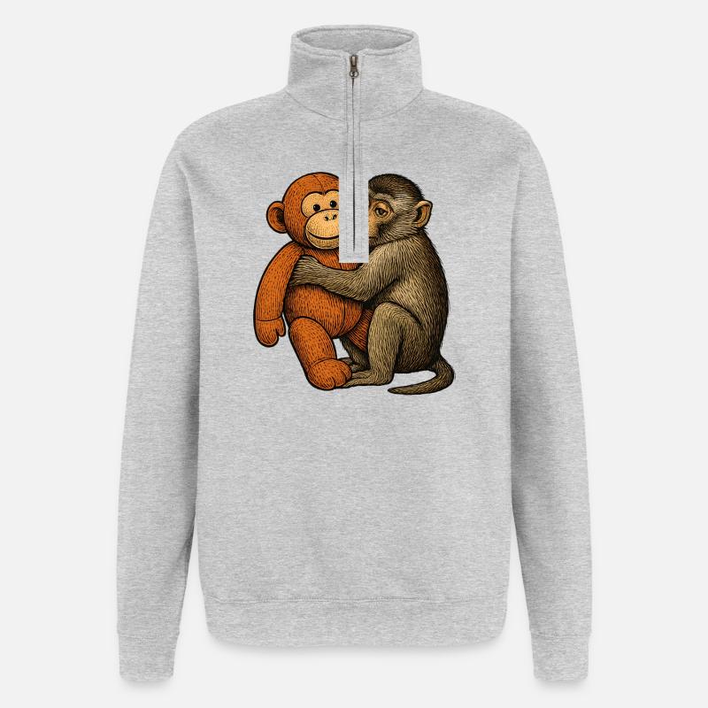 Câlin de singe : Amitié de singe - Sweat à zip 1/4 - gris chiné