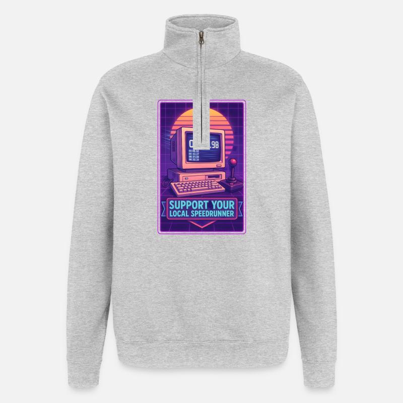 Support Speedrunners | Retro Gaming Timer - Quarter-Zip Sweatshirt - heather grey