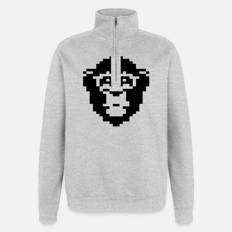 Pixeliges Affengesichtsdesign - Quarter-Zip-Sweatshirt - Grau meliert
