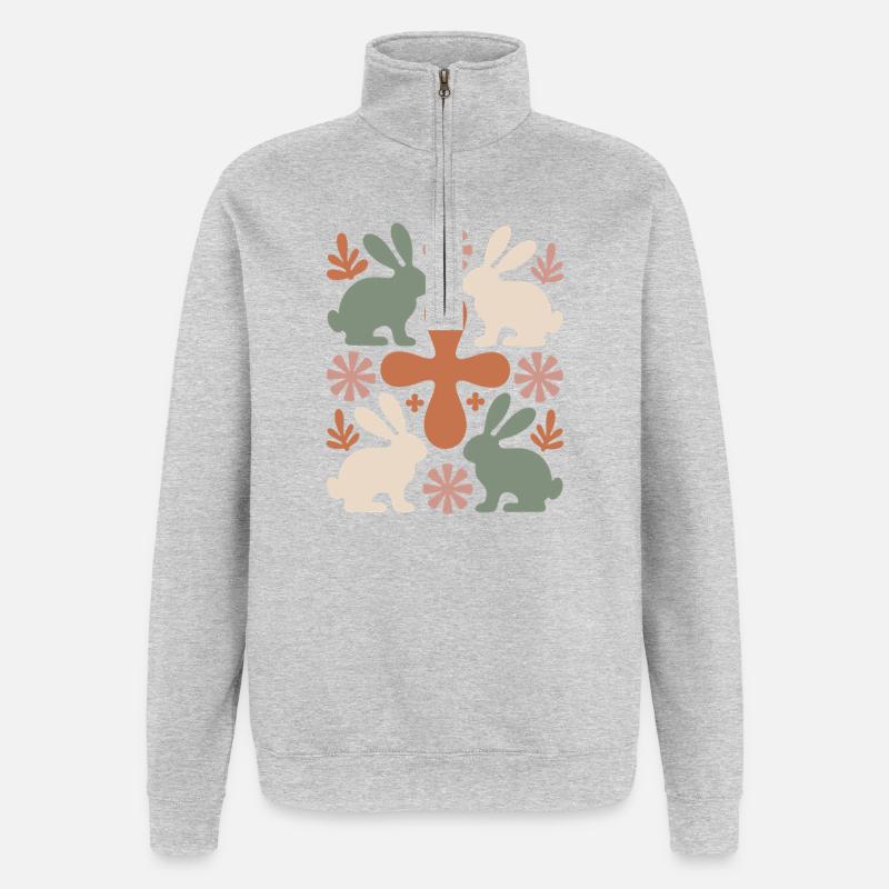 Easter Bunny Cross Pattern - Quarter-Zip Sweatshirt - heather grey