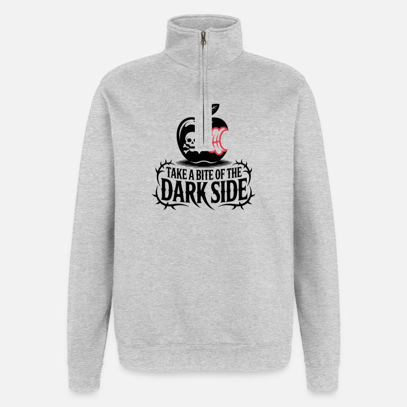 Dark Apple with Bite Design - Quarter-Zip Sweatshirt - heather grey