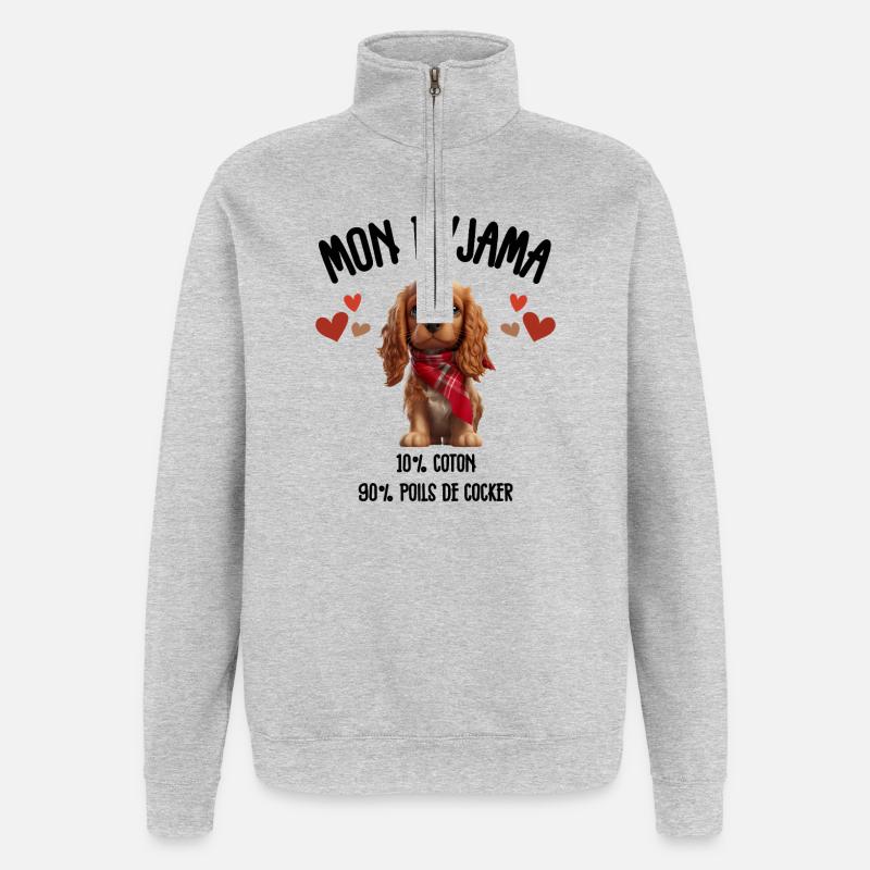 Pyjama Chien Cocker Drôle - Sweat à zip 1/4 - gris chiné