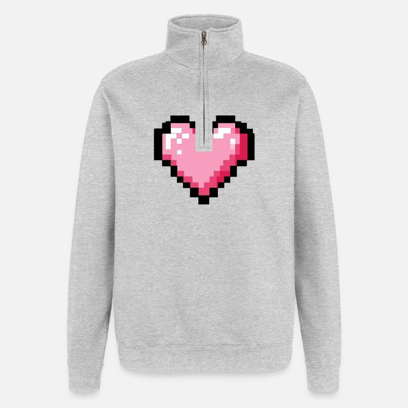 Retro 8-Bit-Pixelherz - Quarter-Zip-Sweatshirt - Grau meliert