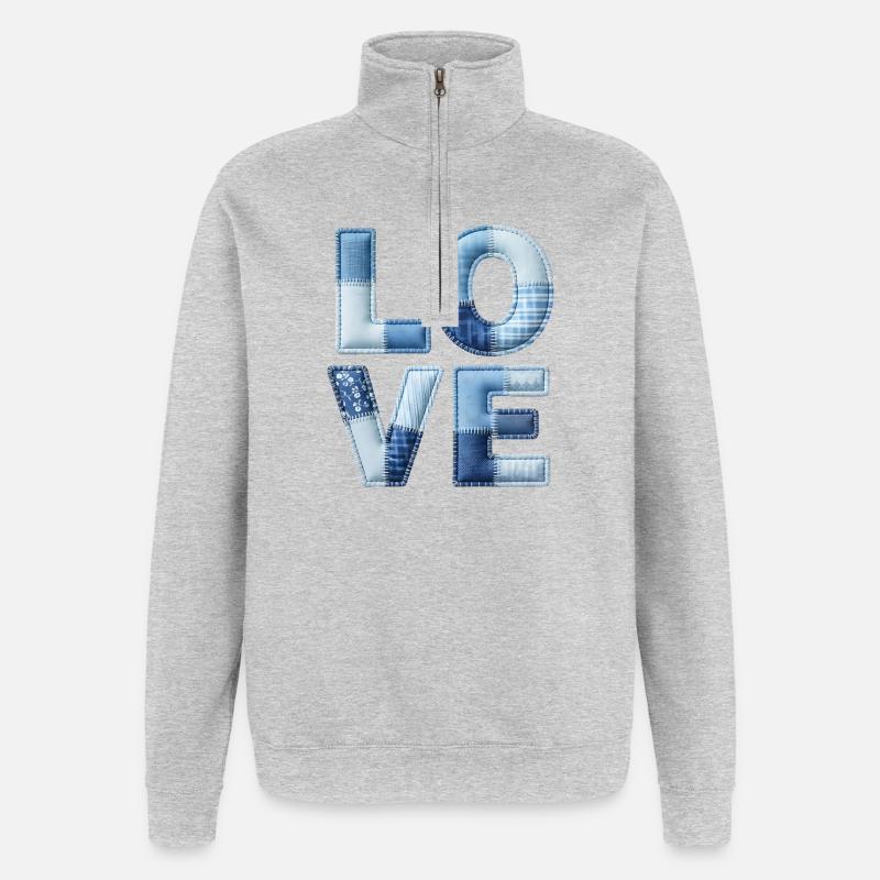 Love Moderne Patchwork Kunst - Quarter-Zip-Sweatshirt - Grau meliert