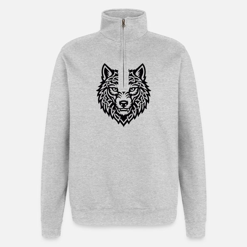 Wikingerwolf Ulfr Nordisches Kriegerdesign - Quarter-Zip-Sweatshirt - Grau meliert