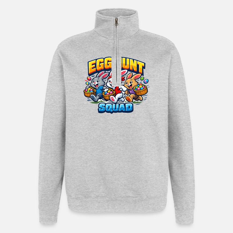 Egg Hunt Squad Kinder Ostern Osterei - Quarter-Zip-Sweatshirt - Grau meliert