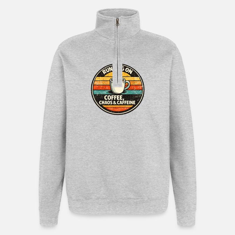 Café Chaos & Caféine Rétro - Sweat à zip 1/4 - gris chiné