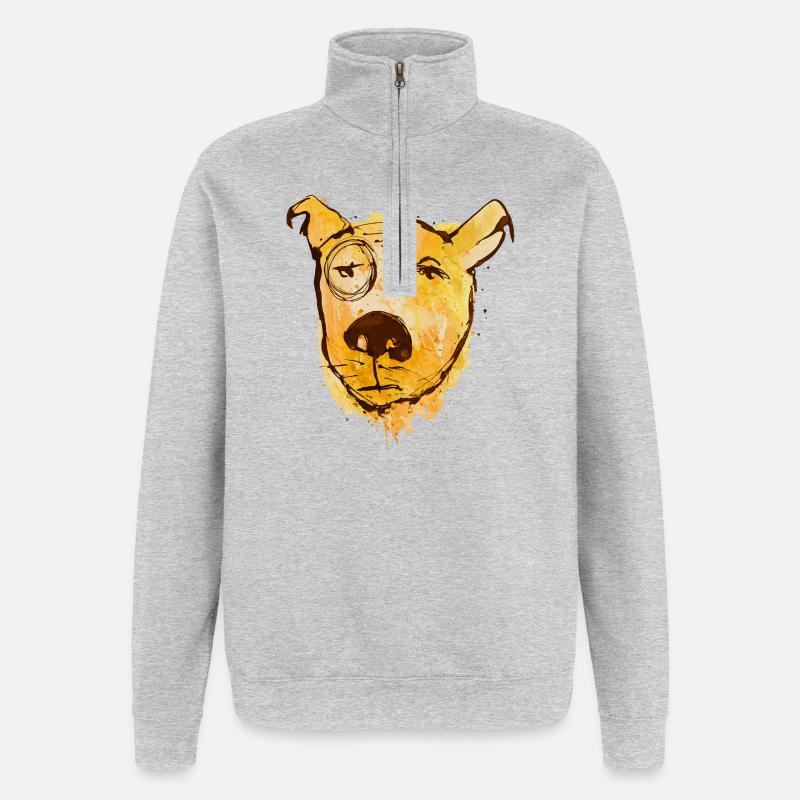 Chien aquarelle avec monocle - Sweat à zip 1/4 - gris chiné