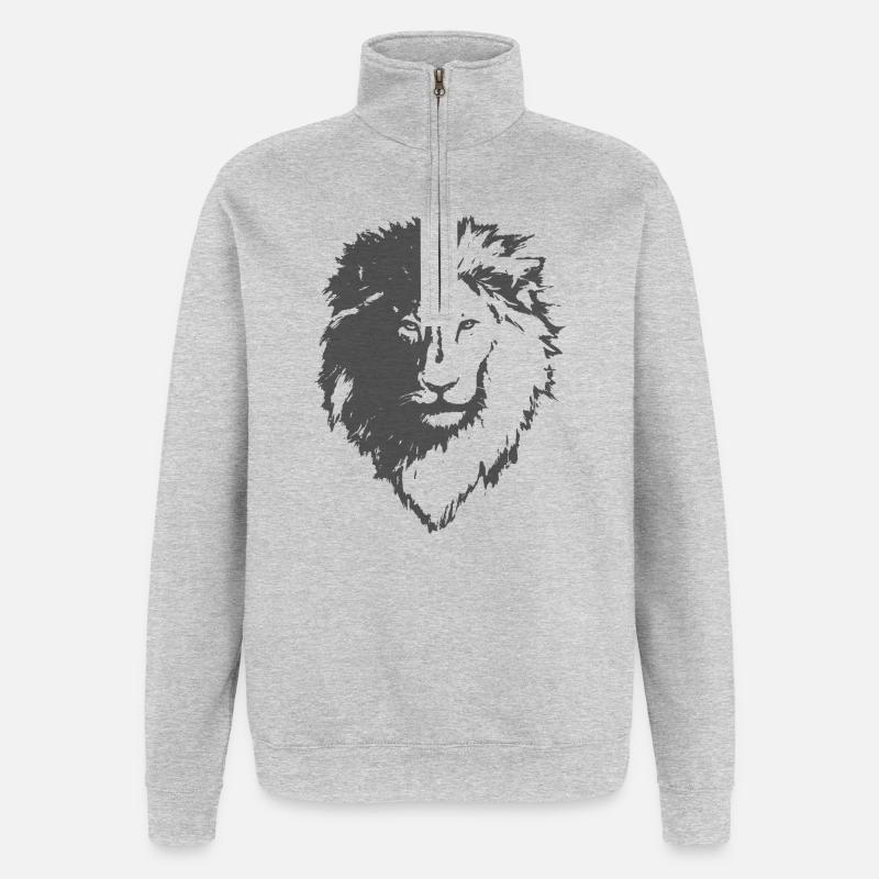 Löwe Silhouette - Quarter-Zip-Sweatshirt - Grau meliert