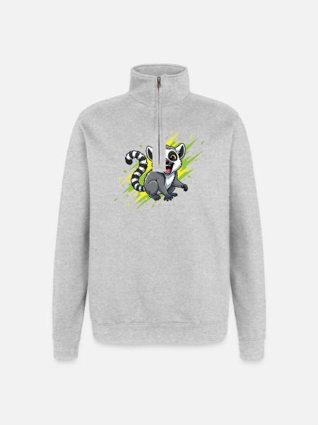 Cheerful lemur with beam background - Quarter-Zip Sweatshirt - heather grey